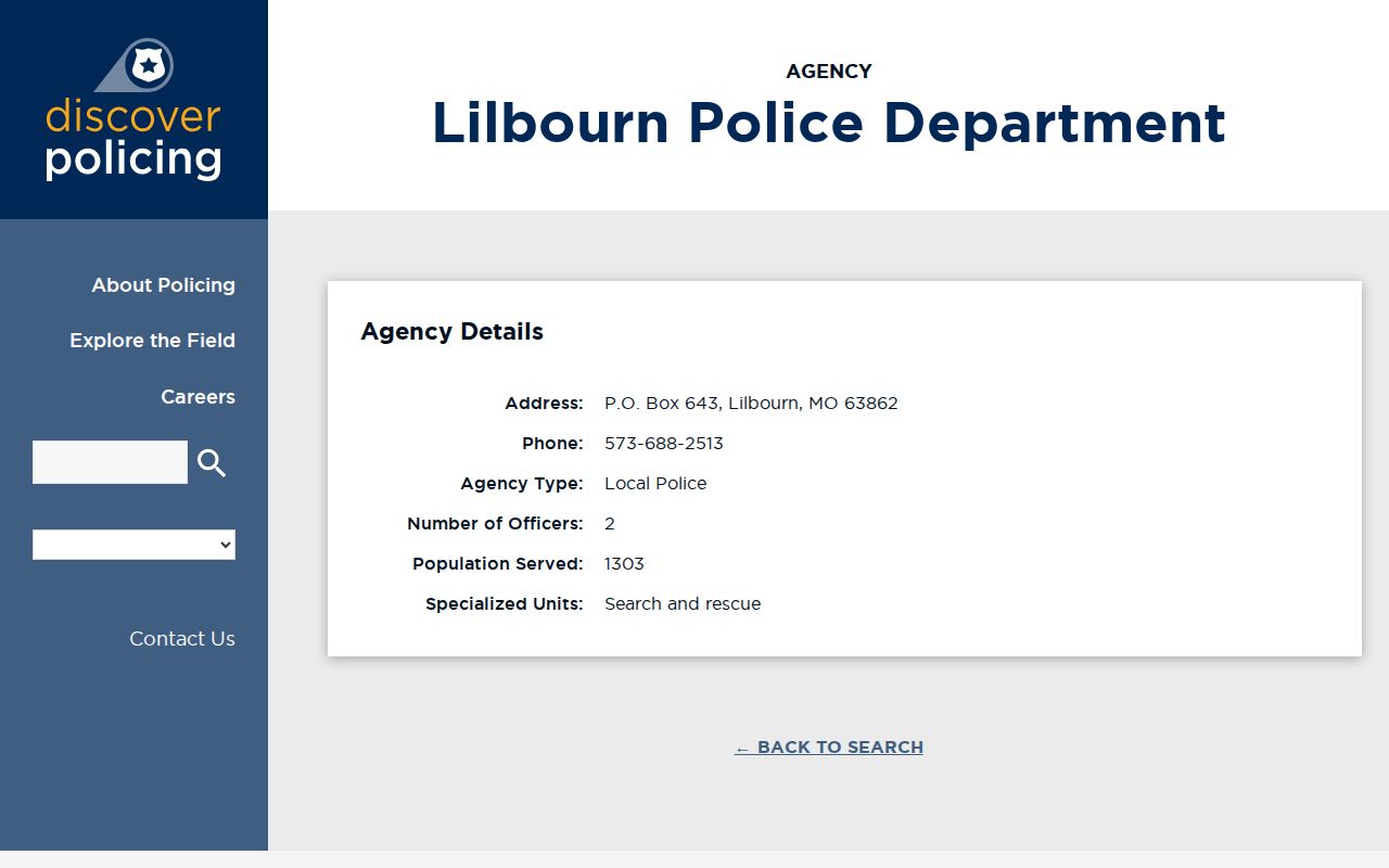Lilbourn Police Department image from a non-government directory for New Madrid County arrest-record contact verification