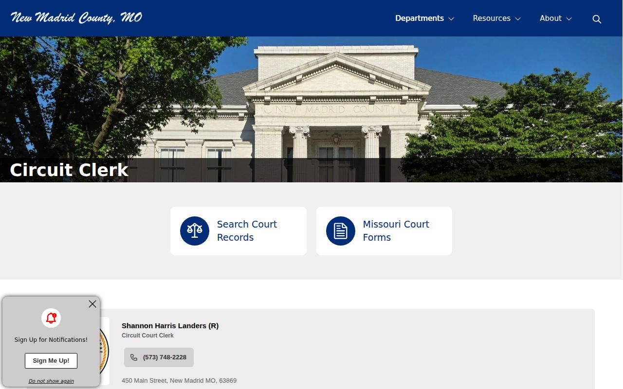 New Madrid County warrant record verification through the Circuit Clerk